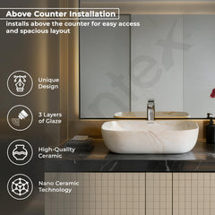 Plantex Ceramic Countertop Washbasin/Marble Basin with Brown Veins/Table Top Wash Basin for Bathroom (18 x 13 x 5.5 Inch)-2