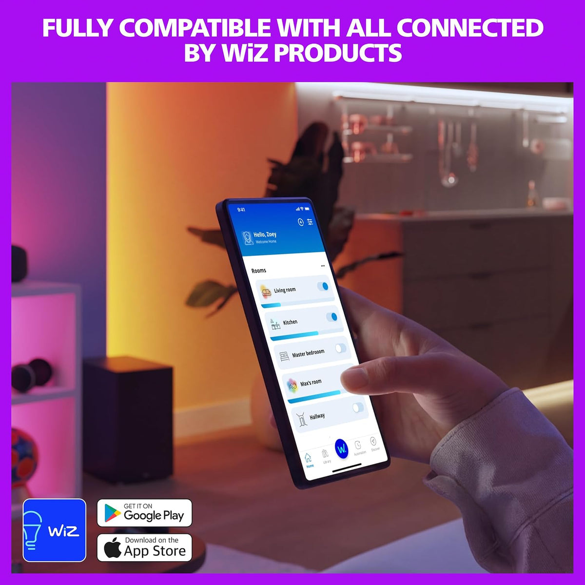 Philips Wiz connected 2 Pack A19 LED Wi-Fi Smart Bulb FULL COLOR 800 Lumens Dimmable 60w equivalent (Pack of 2)