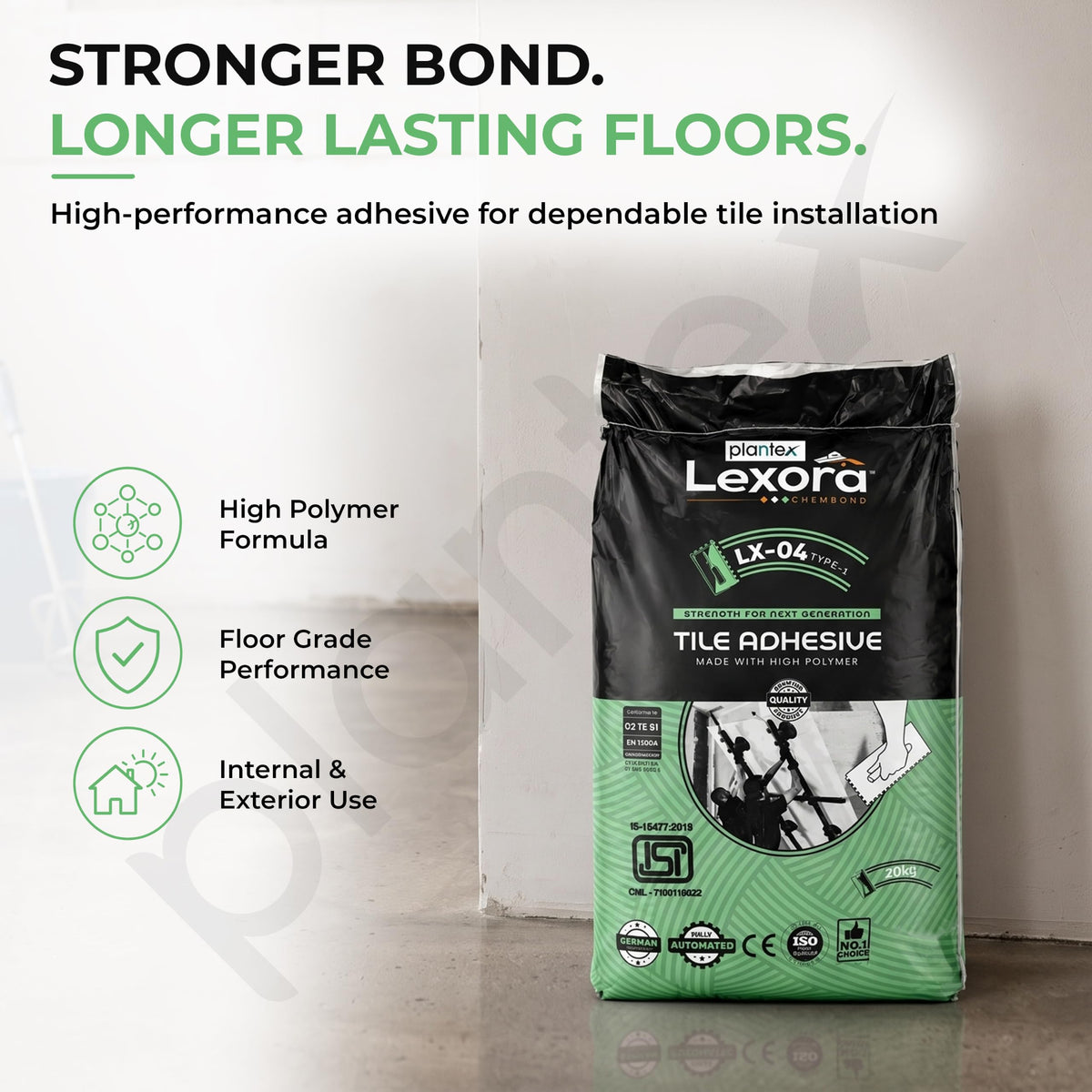 Plantex Lexora Tile Adhesive for Terracotta/Ceramic & Quarry Tiles/Polymer Modified Cement Adhesive for Floor & Wall Tiles Fixing/ Kitchen & Bathroom‚ Use - 20kg (LX-04, Grey)-6