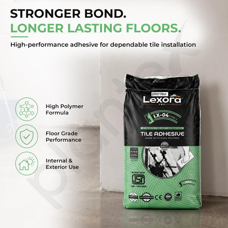 Plantex Lexora Tile Adhesive for Terracotta/Ceramic & Quarry Tiles/Polymer Modified Cement Adhesive for Floor & Wall Tiles Fixing/ Kitchen & Bathroom‚ Use - 20kg (LX-04, Grey)-6