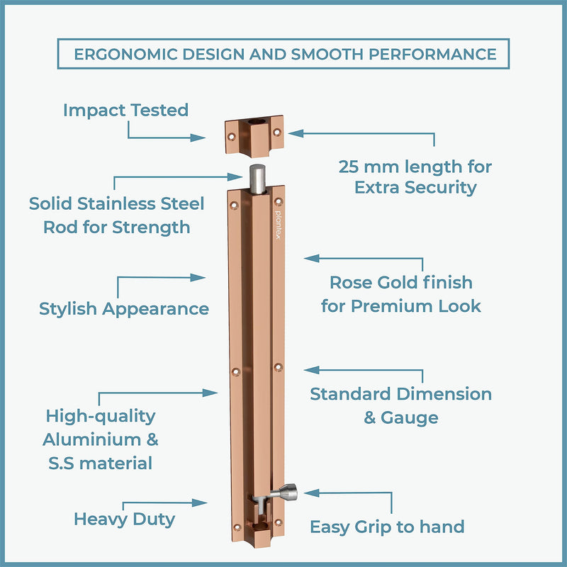 Plantex Stainless Steel 12 inch Tower Bolt/Tower Bolt for Home,Offices Doors and Windows/Tower Bolt for Main Door/Door Latch/Kundi/Chitakini/Door Latch for Windows (Rose Gold, Pack of 1)-4