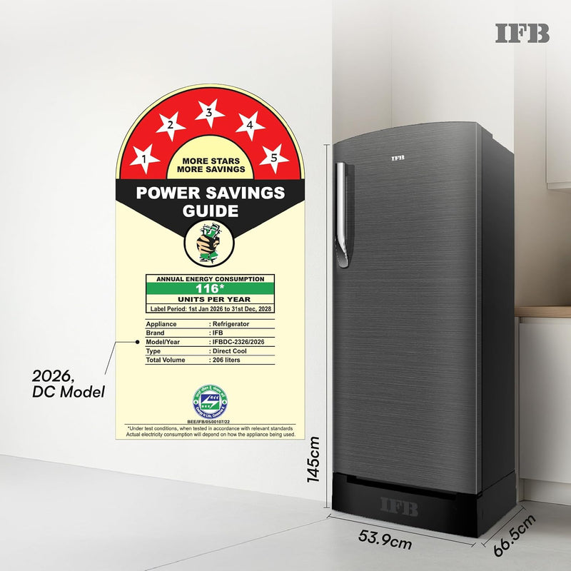 IFB 206L 5 Star Advanced Inverter Direct-Cool Single Door Refrigerator with 30 Hrs Cooling Retention, Big Vegetable Box, 4 Year Super Warranty & Base (IFBDC-232EYOSED)-2