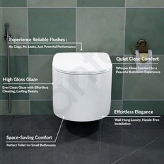 Plantex Italica Ceramic Wall Hung Commode/Imported Rimless Washdown Western Commode with Soft Close Toilet Seat - P Trap (Round, White Glossy)-2