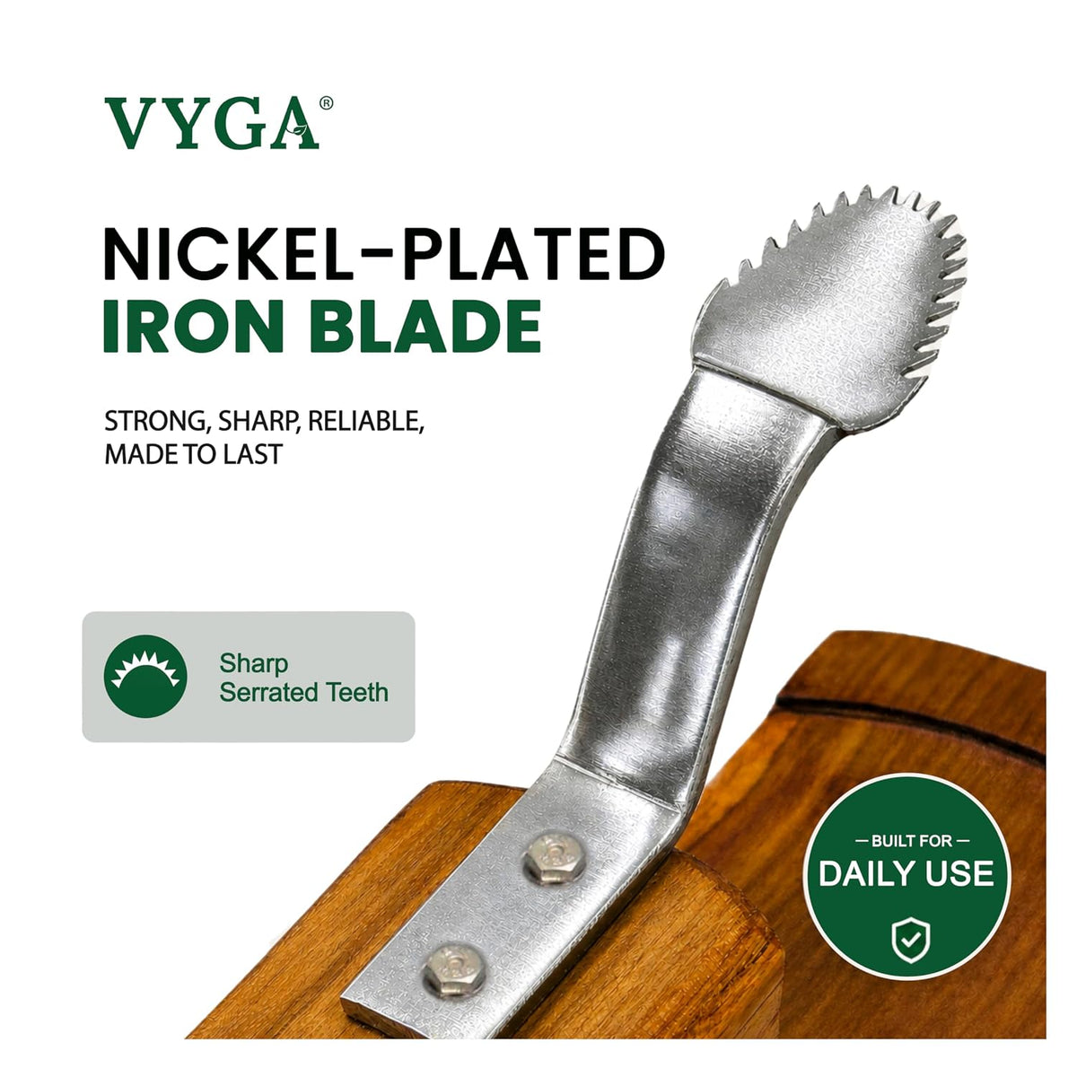 Vyga Bold Teak Wood Coconut Scraper with Iron Blade, Traditional Kerala Handcrafted Design, Bowl Ring Base