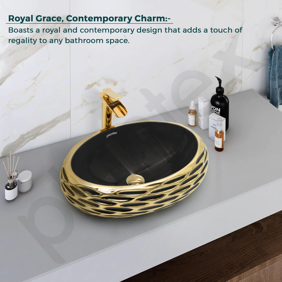 Plantex Table Top Wash Basin For Bathroom/Designer Ceramic Basin/Countertop Vessel Sink Basin - Indo-European Collection (EQTT-594, 23 x 16 x 7 Inch)-5