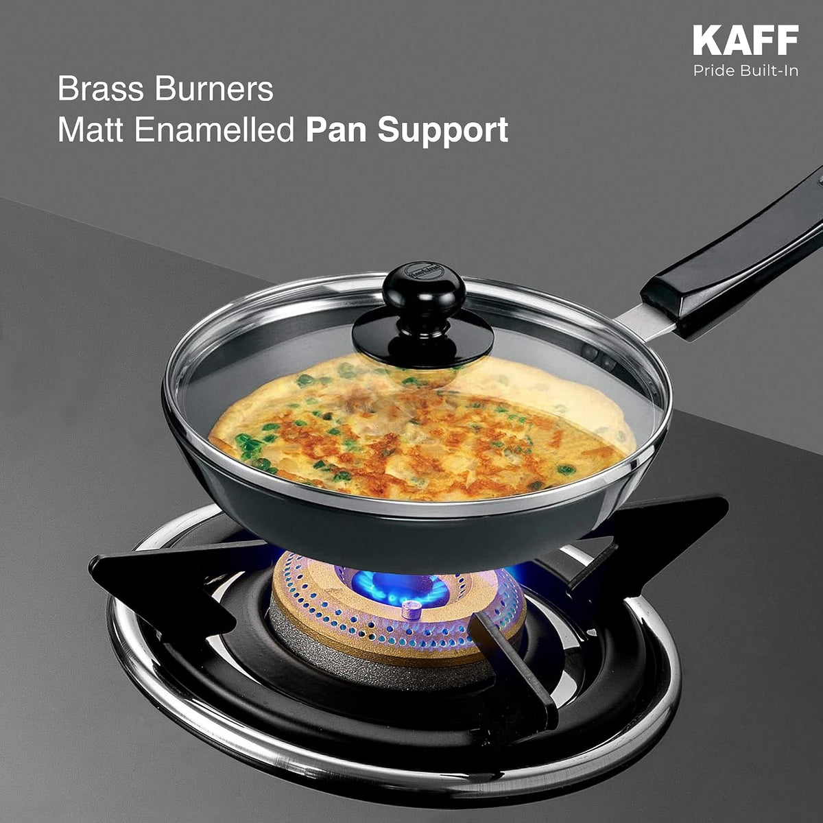 Kaff 4 Burner Gas Stove Top for Kitchen - 58CM Manual Ignition Cooktop For Modular Kitchen |Ergonomic Knob |Tri-Pin Bras