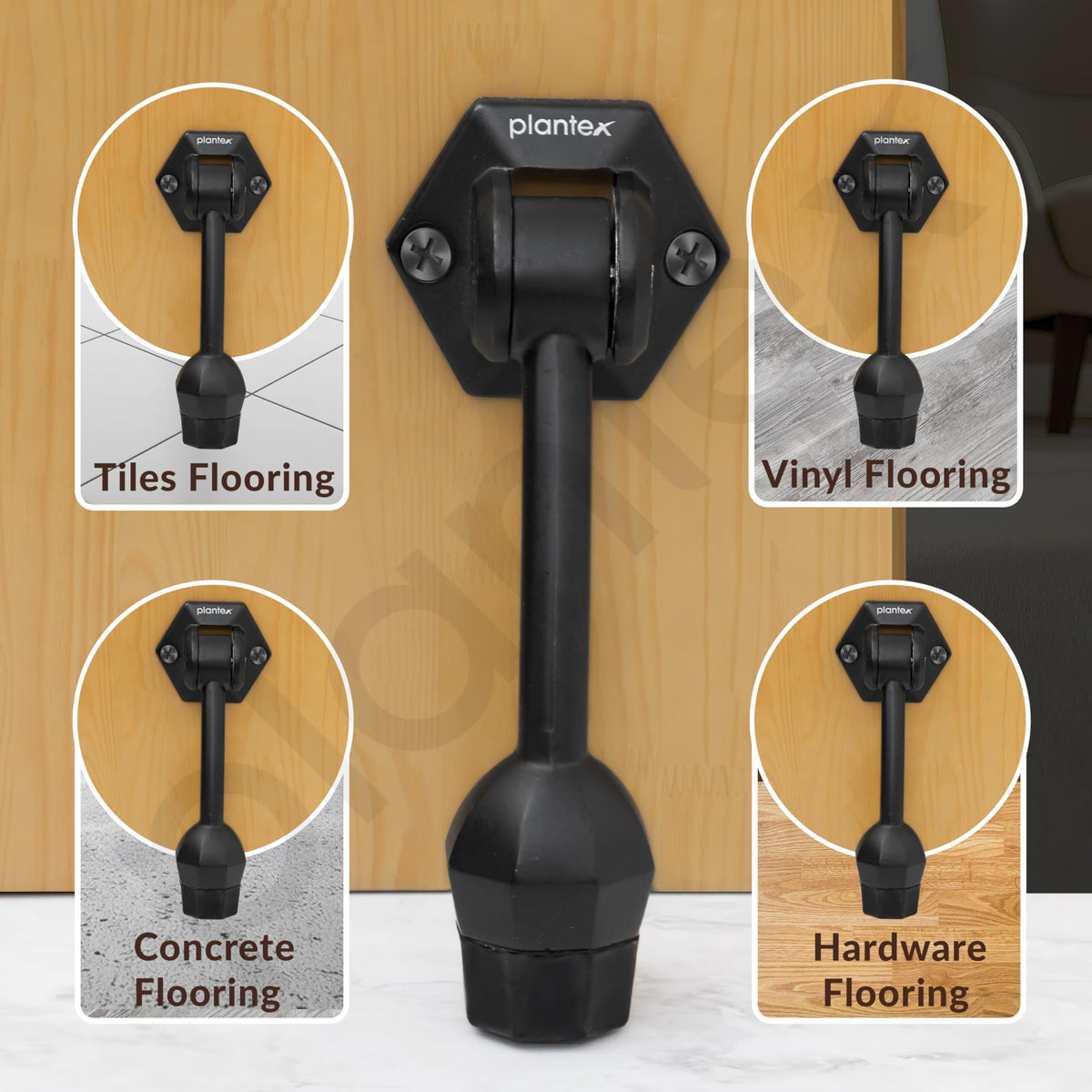 Plantex Door Stopper for Main Door/5-Inch Stopper with Rubber Grip/Stoppers for Wooden Door/Stops for Door Pack of 3 (Z-Black)-2