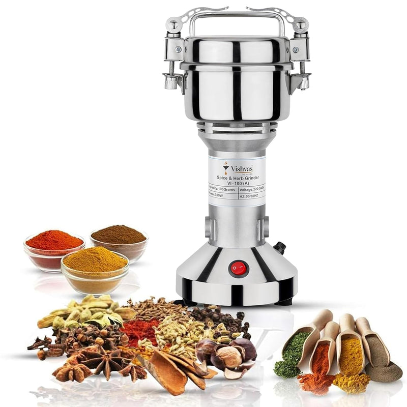 Vishvas Smallest Masala Grinding Machine for Home Use, 100gm Capacity, Portable Indian Spice Grinder, 700W Motor, Adjustable Coarseness, Stainless Steel Blades, Ergonomic Design