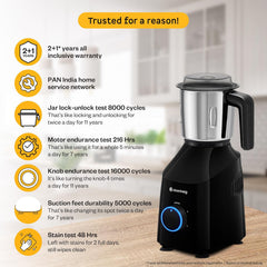 Atomberg Yulia 750 Watt Mixer Grinder | 4 Multipurpose Jars including Chopper Jar | Coarse Mode for Silbatta-like Textures | Powerful Intelligent Motor | Advanced Safety Features | Gloss Black