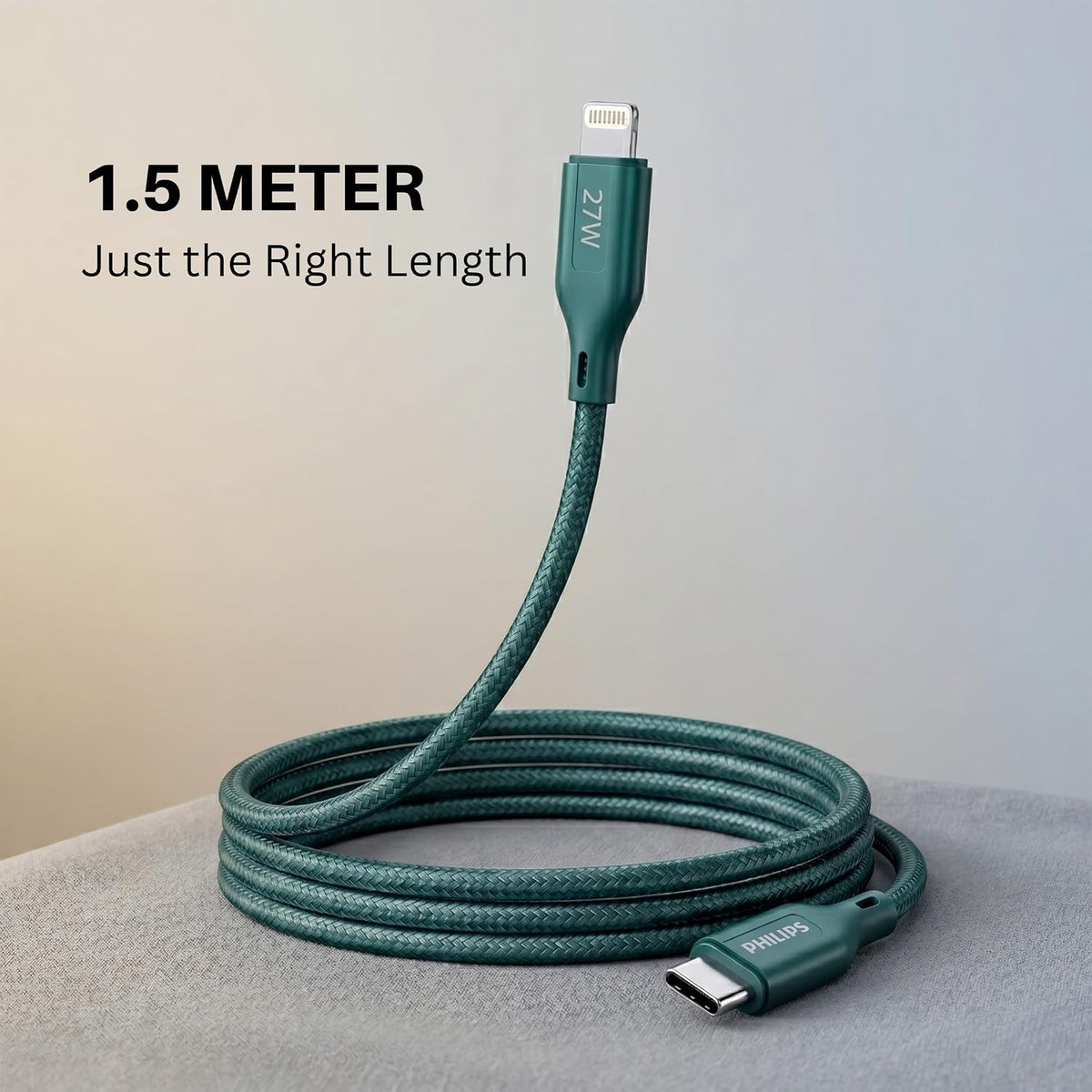 Philips DLC4150LT/94 27W iPhone Original Type-C to Lightning Fast Charging Cable (1.5m, Crystal Teal)