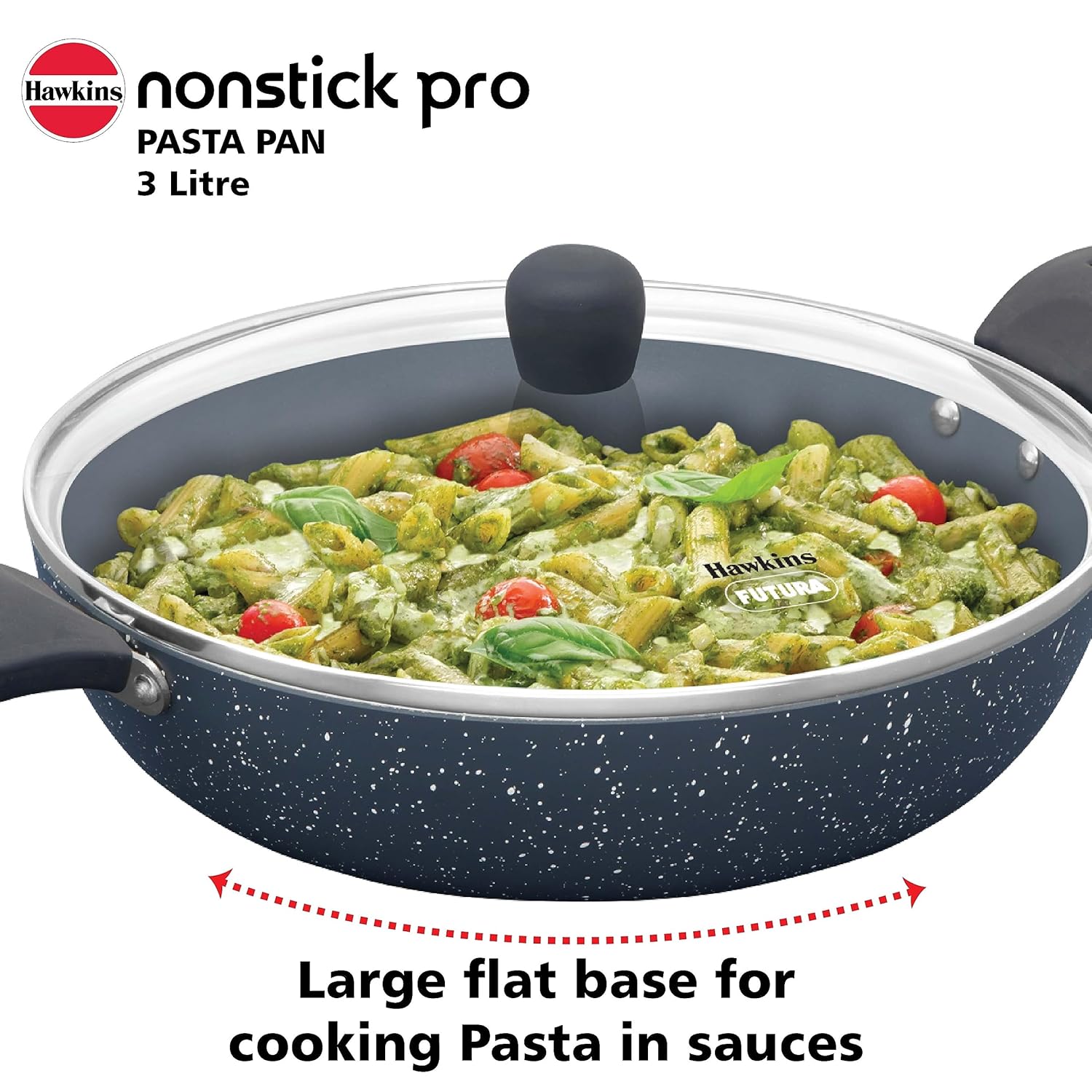 Hawkins Nonstick Induction Pasta Pan, 26 cm Diameter, Granite Fry Pan, Blue (ICP26G)