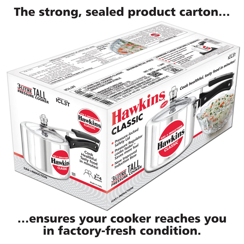 Hawkins Aluminium 3 Litre Classic Pressure Cooker,Induction Inner Lid Cooker,Tall Design Pan Cooker,(Icl3T)
