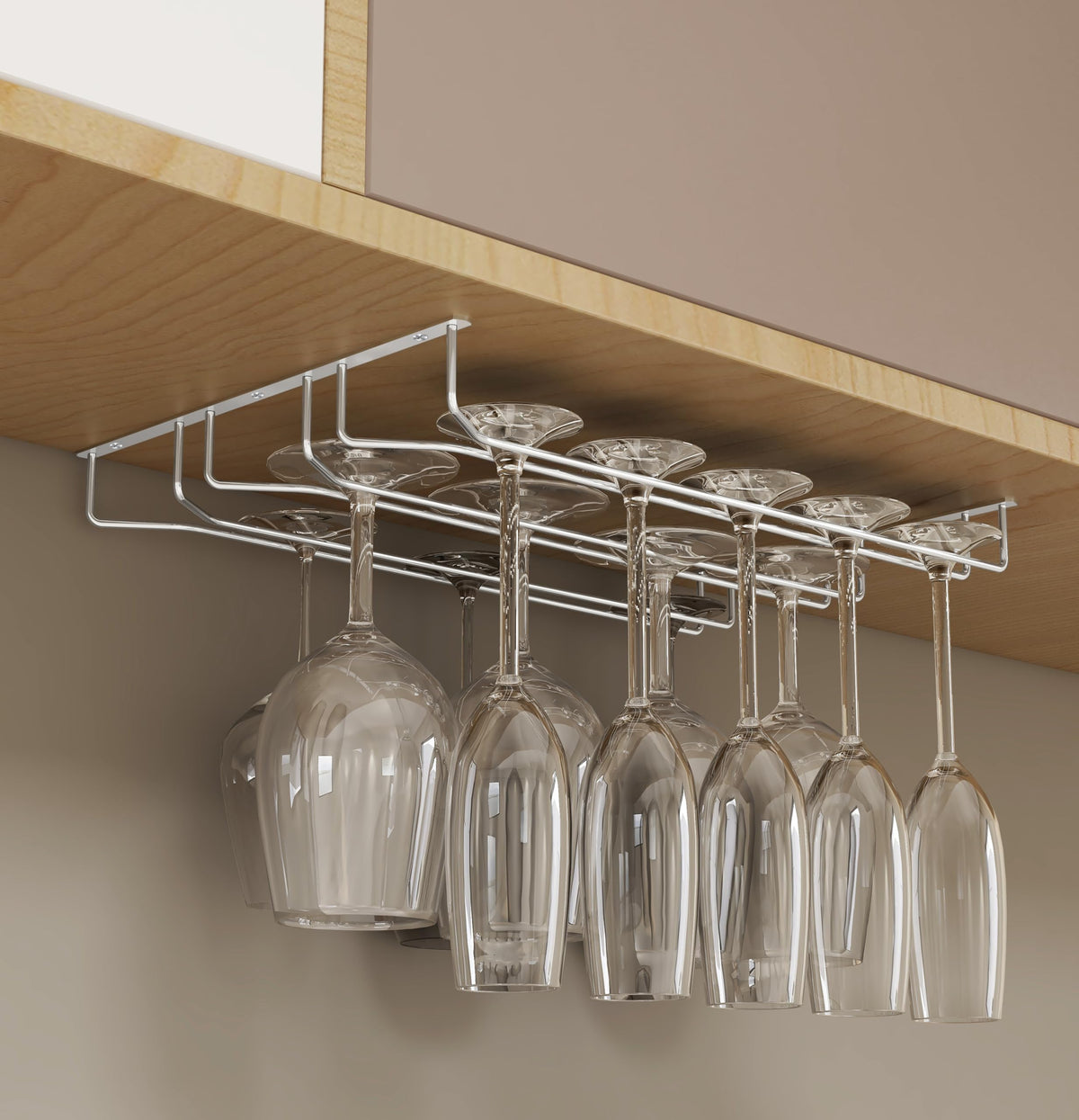 Plantex Stainless Steel Wine Glass Holder/3-Line Hanging Wine Glasses Rack/Upside-Down Glass Organizer Stand for Kitchen & Bar (L20 X W13 Inches - Triple Line), Hanging Shelves-1