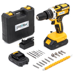 Plantex 21V Cordless Drill Machine for Home/10mm Chuck Electric Screwdriver & Power Drill Kit with 2 Lithium-Ion Batteries, Charger, Accessories & Storage Case (ML-D005, Yellow)-1