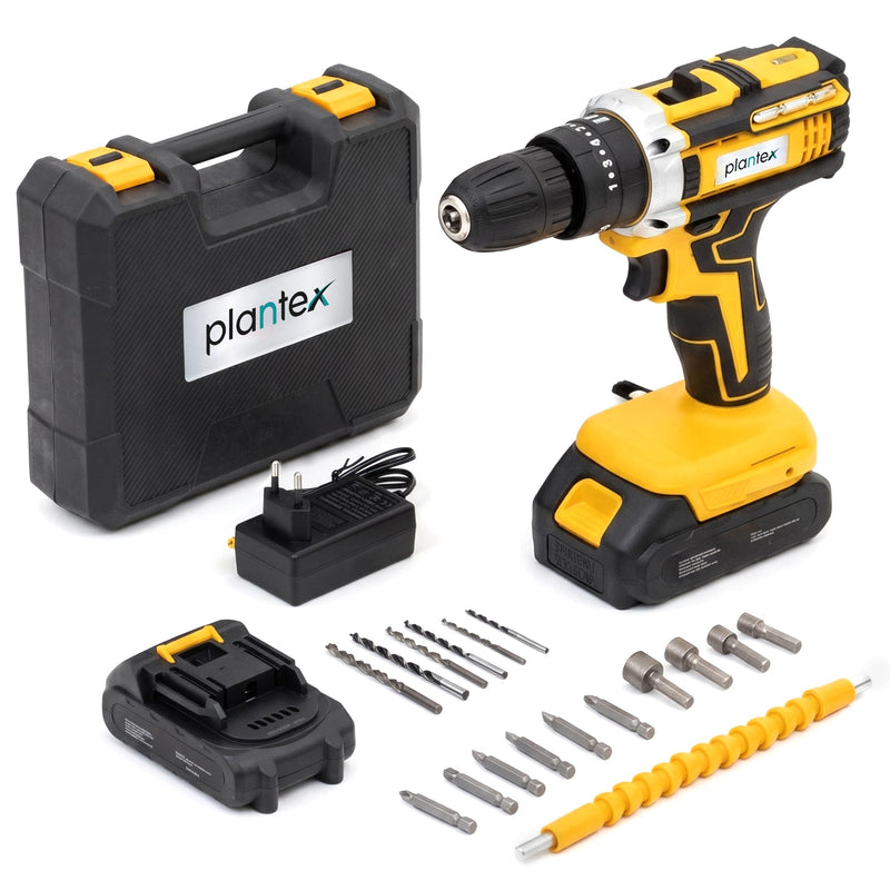 Plantex 21V Cordless Drill Machine for Home/10mm Chuck Electric Screwdriver & Power Drill Kit with 2 Lithium-Ion Batteries, Charger, Accessories & Storage Case (ML-D005, Yellow)-1