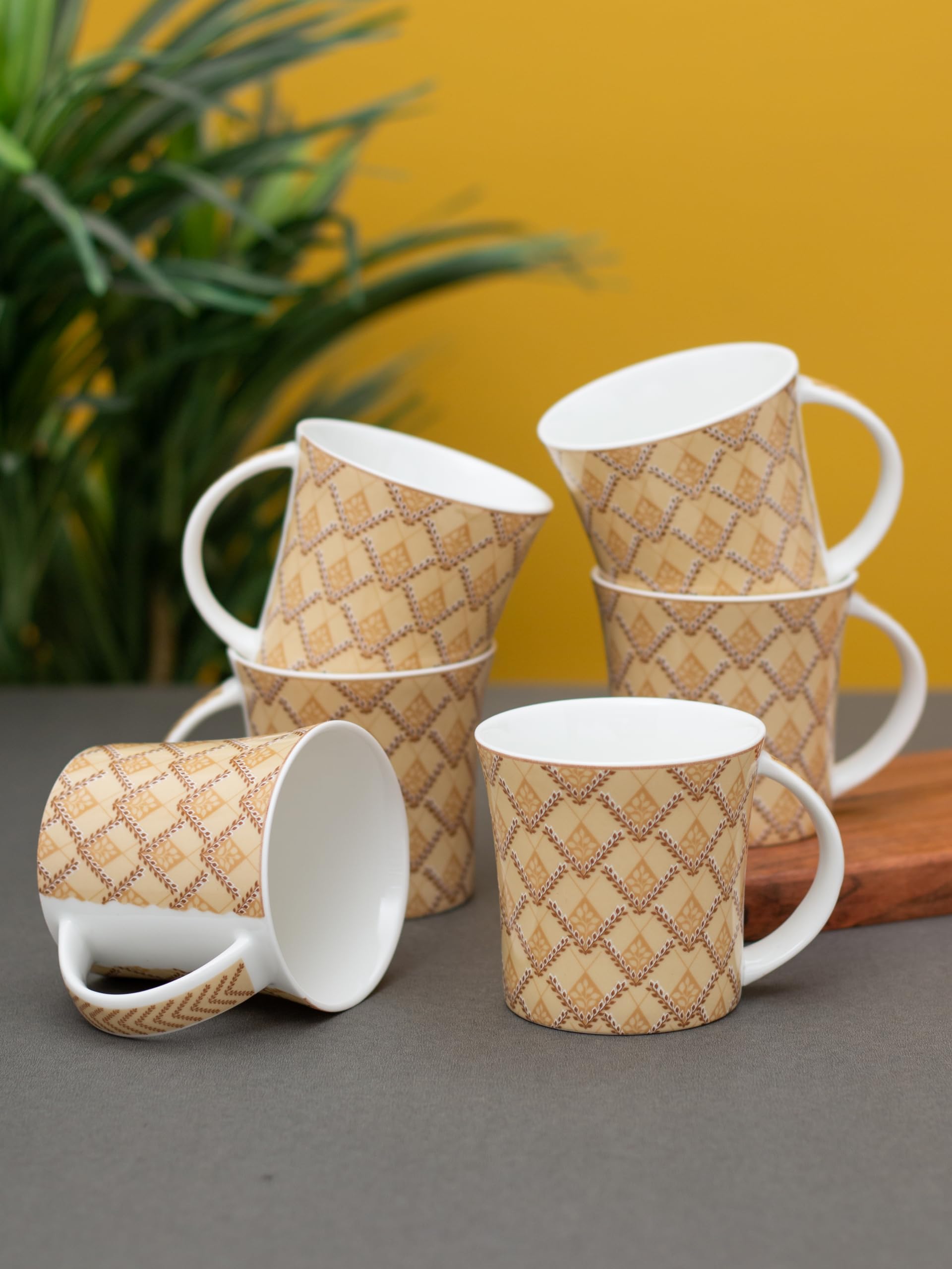 Clay Craft Fine Ceramic Printed Coffee/Tea Cups Set of 6-200 ml Each, Tea Cup Set of 6, Microwave & Dishwasher Safe, Mugs for Coffee, Cups Set of 6, Mug Set, Gift Set, Ideal for Gifting