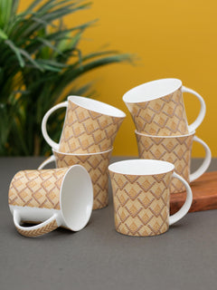 Clay Craft Fine Ceramic Tea/Coffee Cup Set of 6-200 ml Each (Jackson Hilton 350), Tea Cup Set of 6, Microwave & Dishwasher Safe, Mugs for Coffee, Cups Set of 6, Mug Set, Gift Set, Ideal for Gifting