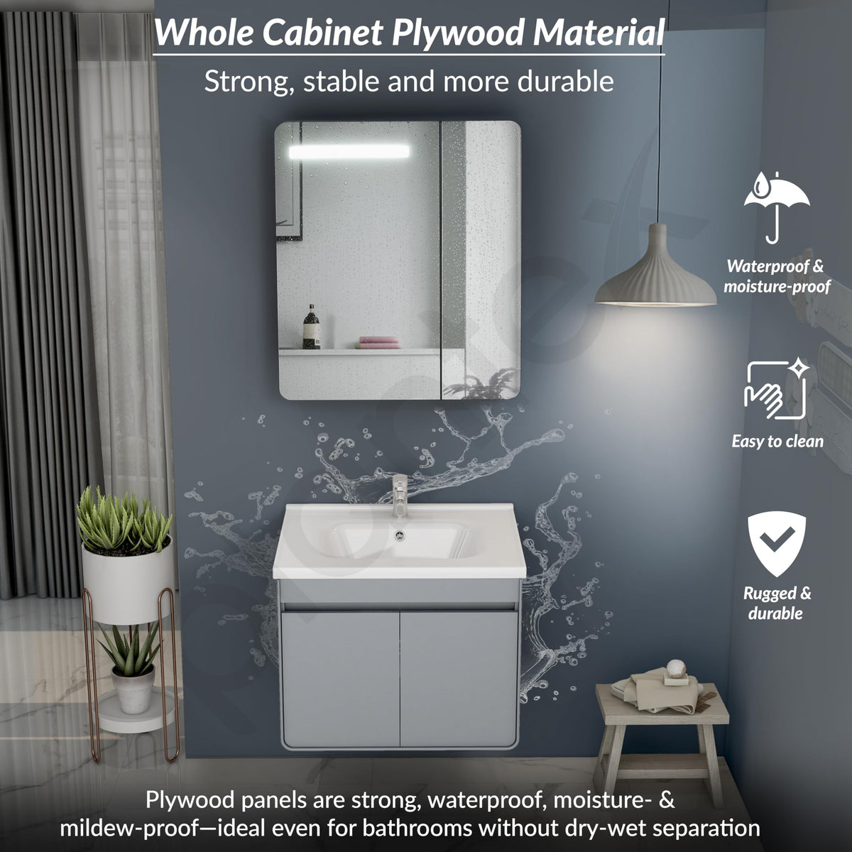 Plantex Plywood Vanity for Bathroom/Square Cabinet with Wash Basin and Mirror/Bathroom Organizer for Home - (NZBC-40)-2