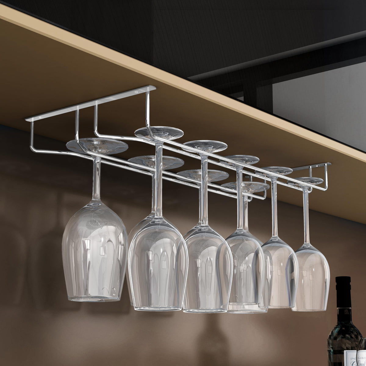 Plantex Wine Glass Rack/Holder Upside Down Glass Hanging Stand for Pubs/Kitchen/Bars (Double Line / 16 x 9 Inches)-1