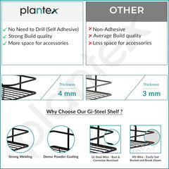 Plantex Self Adhesive Corner Shelf for Bathroom/Adhesive Shelf for Kitchen - with Magic Sticker/Bathroom Organizer Without Drill - Pack of 3 (Diamond, Black)-5