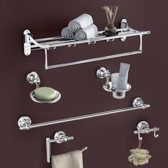 Plantex Bathroom Set - Stainless Steel Folding Towel Rack with 304 Grade Skyllo Bathroom Accessories Set of 5 - Towel Rod/Napkin Ring/Tumbler Holder/Soap Holder/Robe Hook - Combo (Chrome)-1