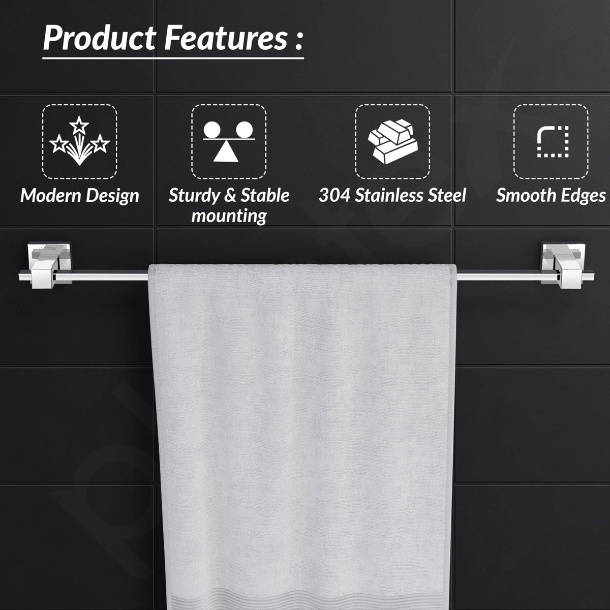 Plantex 304 Grade Stainless Steel 24 inch Towel Hanger/Holder for Bathroom/Single Towel Rod/Towel Bar/Towel Stand/Bathroom Accessories - Splash (Chrome)-2