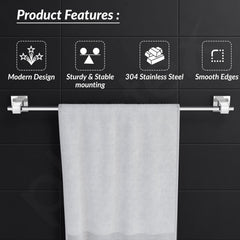 Plantex 304 Grade Stainless Steel 24 inch Towel Hanger/Holder for Bathroom/Single Towel Rod/Towel Bar/Towel Stand/Bathroom Accessories - Splash (Chrome)-2
