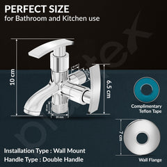 Plantex Two Way Tap for Washing Machine with Water Saving Aerator/2 in 1 Bibcock for Bathroom with Brass Spindle and Wall Flange/Bathroom Tap-(SMR-1265-Chrome)-3