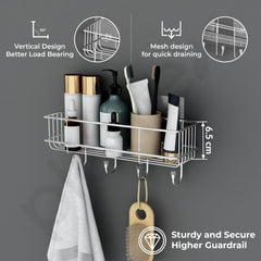 Plantex Stainless Steel Self Adhesive Bathroom Shelf/No Drill Bathroom Organizer with Hooks/Washroom Shelf- Pack of 1(Chrome)-4