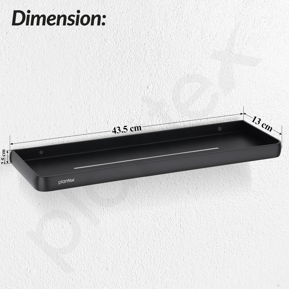 Plantex Shelf for Bathroom/Self Adhesive Wall Shelves/No Drill Bathroom Organizer/18x5 inch Shelf for Home/Office/Hotel - Pack of 1 (1502, Black)-2