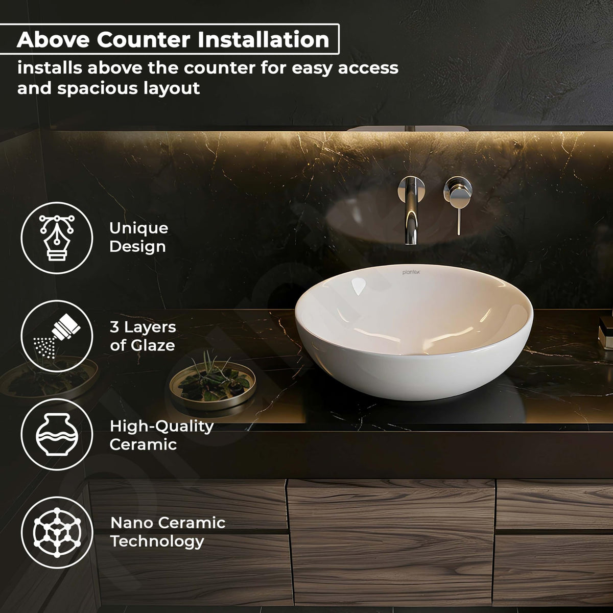 Plantex Platinum Ceramic Table Top Wash Basin/small Basin for Bathroom with 10 Years Glaze Warranty by Plantex (15.5 x 15.5 x 5 Inch - White)-2