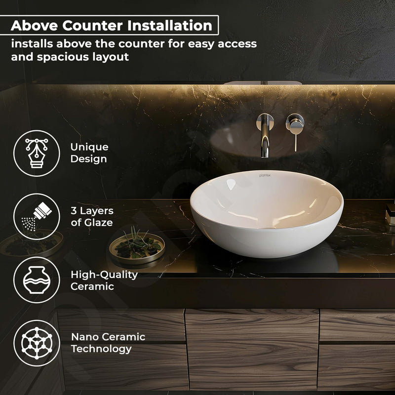 Plantex Platinum Ceramic Table Top Wash Basin/small Basin for Bathroom with 10 Years Glaze Warranty by Plantex (15.5 x 15.5 x 5 Inch - White)-2