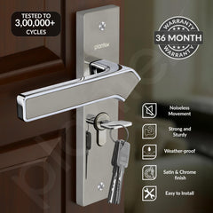 Plantex Heavy-Duty Door Lock/Door Handle Set with 3 Years of Warranty/Mortise Lock with 3 Keys, Brass Lockbody & Cylinder (8133 - Satin Steel & Chrome)-2