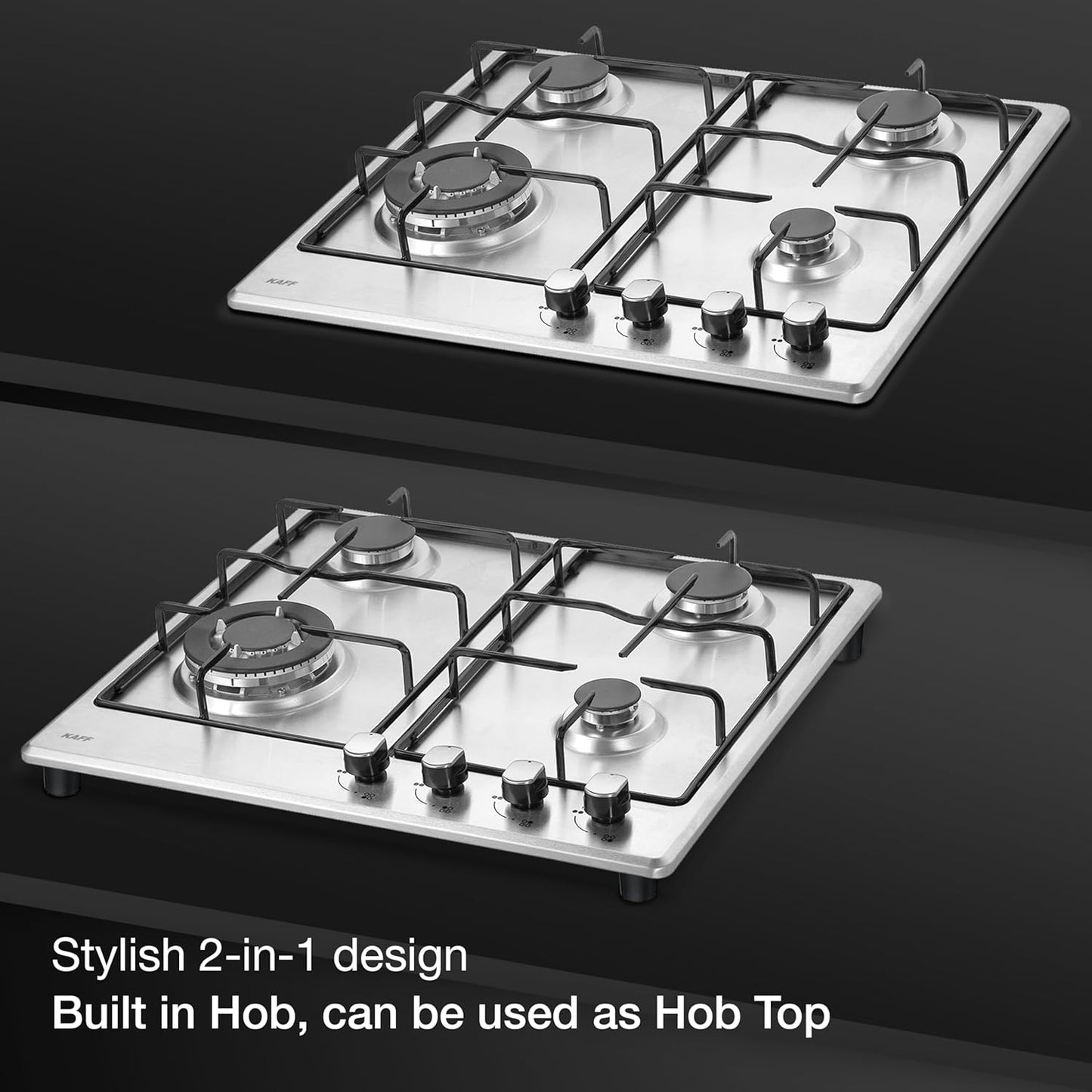 KAFF 4 Burners Built-in Hob & Hobtop For Modular kitchen -8 MM|Auto Electric Ignition Glass Top| Italian Burner, Enamelled Matt Finish, Easy Grip Knobs, Toughened Glass (Silver,80CM)