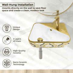 Plantex Ceramic Designer Washbasin for Bathroom/Wall Hung Wash Basin/Rectangle Basin for Home/Office/Hotel (17.5x10.5x5 Inch - White & Gold)-2