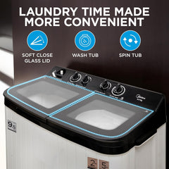 Midea 9.5 Kg 5 Star Toughened Glass Semi Automatic Top Load Washing Machine Black White (MWMSA095GPG(KW) Rust proof Body with 1300 RPM)