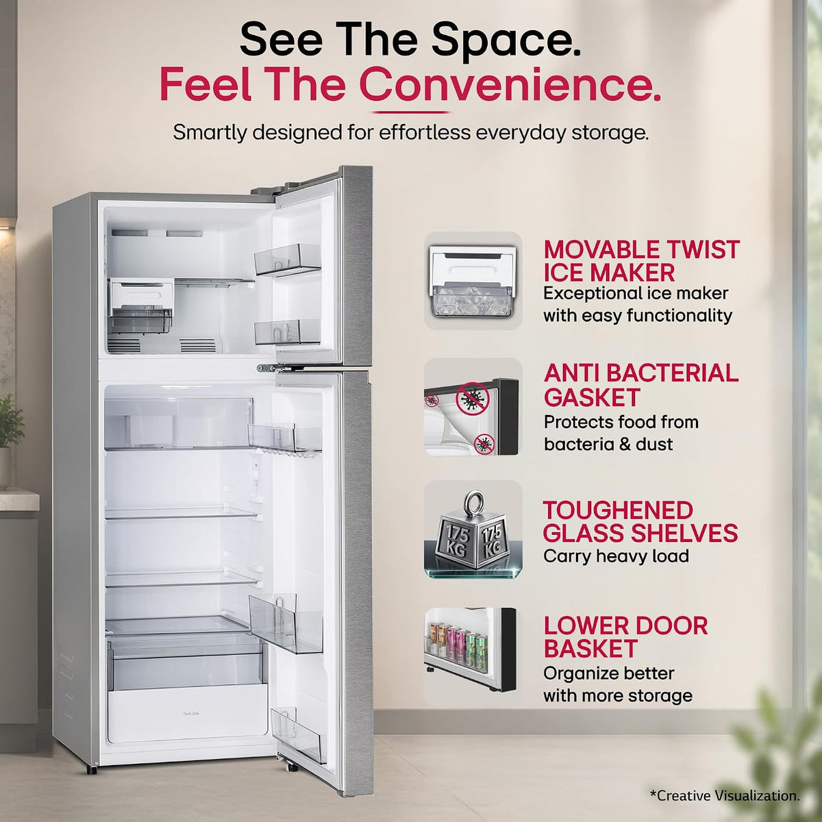 LG 251 L, 1 Star, Frost-Free Smart Inverter Double Door Refrigerator with Smart Mode (GLT2516WWPZ, Shiny Steel, Multi Air Flow Cooling with Max Fresh)-6