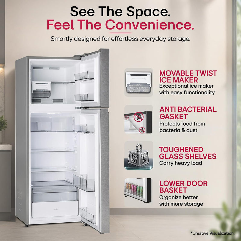 LG 251 L, 1 Star, Frost-Free Smart Inverter Double Door Refrigerator with Smart Mode (GLT2516WWPZ, Shiny Steel, Multi Air Flow Cooling with Max Fresh)-6