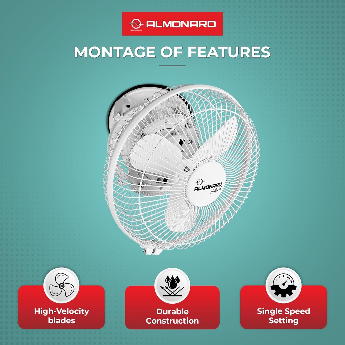 Almonard 225mm High Speed Cabin Fan, High Velocity Blades, Single Speed Setting, Cabin Fan for Office, Retail Kiosks, Available in White