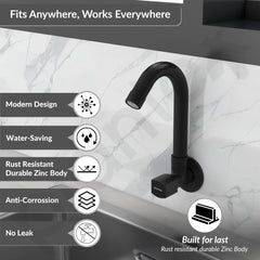 Plantex Single Lever Kitchen Sink Tap with Water Saving Aerator and Brass Spindle Tap/Quarter Turn Sink tap for Kitchen Basin with Wall Flange and Teflon Tape (Black)-2