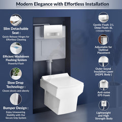 Plantex Ceramic Commode with Conceal Flush Tank/Wall Hung Commode with Dual Flush Tank with accessories/Square Toilet with Soft Closing Toilet Seat – (White)-4
