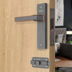 Plantex Heavy Duty Door Lock “ Bathroom Door Lock/Mortise 8inch Keyless Plate Handle Set for Home/Bathroom/Store Room/Balcony/Office with Baby Latch (8126, Grey & PVD Choco)-1