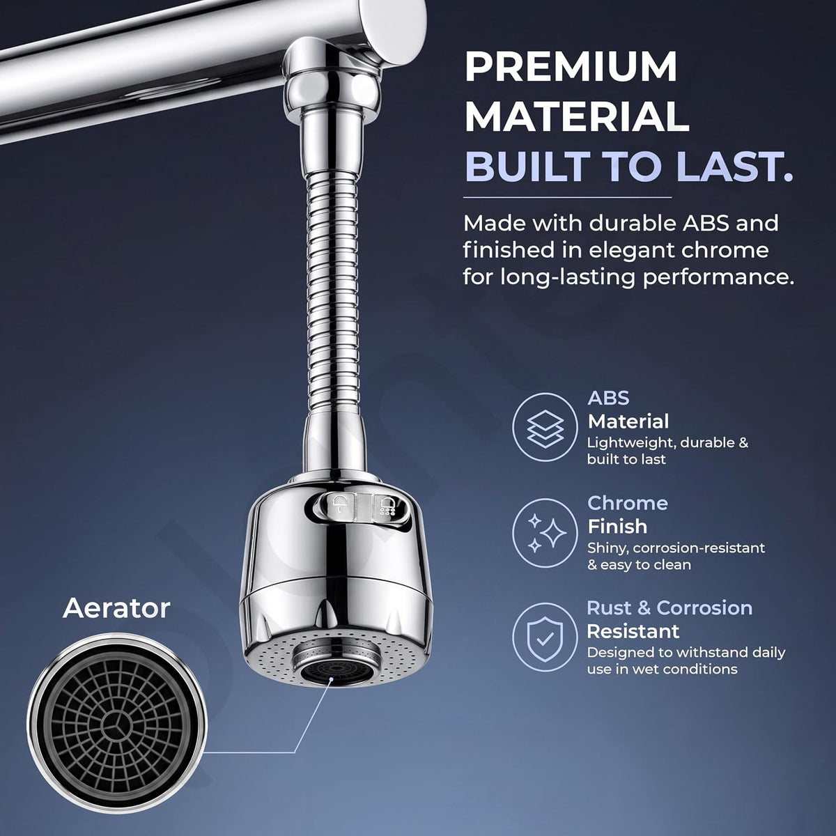 Plantex Water Saving Kitchen Tap Extender/2 Mode ABS Flexible Tap Extension With Aerator/360° Neck Rotation -(Chrome, APS-N-3)-3