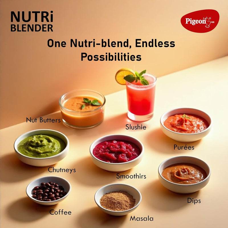 Pigeon by Stovekraft Nutri Blender | Grinder Juicer Blender Smoothie Maker All-in-1 Machine | 600 Watt | 2 Jars- Multius
