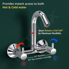 Plantex Brass Spindle Kitchen Mixer Tap/Sink Mixer Tap Hot and Cold with Wall Flange and Teflon Tape/Kitchen Sink Tap -(MKS-1278-Chrome)-5