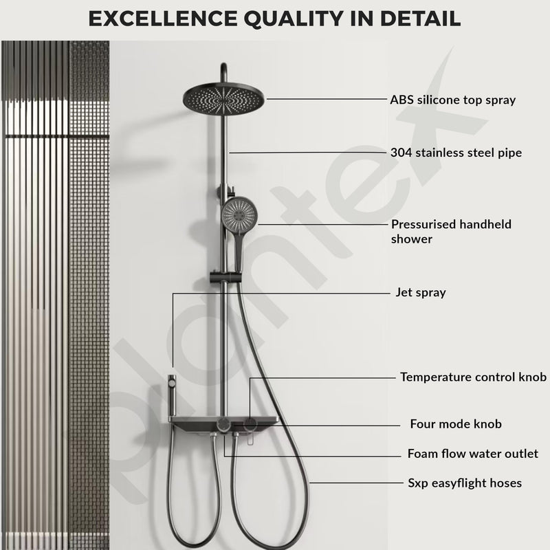 Plantex 304 Grade Stainless Steel Shower Panel for Bathroom/Modern Shower System with Head Shower/Hand Shower & Massage Spray Jet for Bathroom (Gun Metal Grey)-2