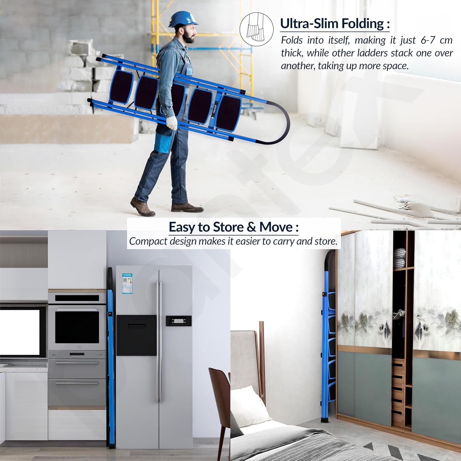 Plantex Ladder for Home - Premium Steel Foldable 5-Step Ladder - Anti Skid Strong Steps with 5 Years Manufacturer Warranty (Blue & Black)