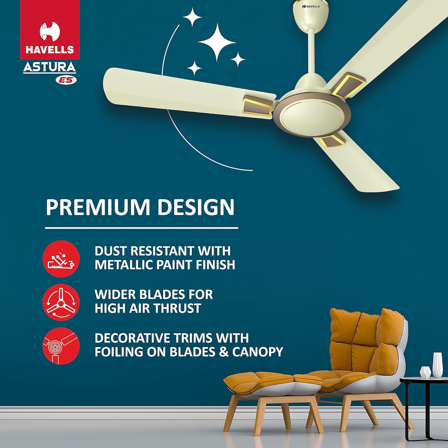 Havells 1200mm Astura Energy Saving Ceiling Fan (Bianco Bronze, Pack of 2) 1 Star