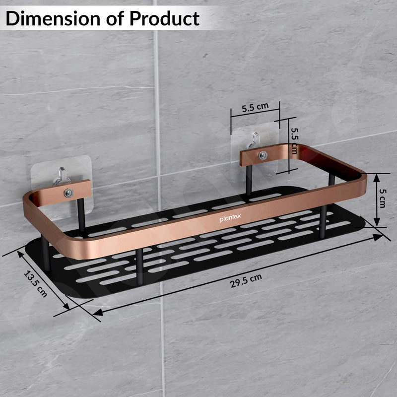 Plantex Bathroom Organizer Without Drill/Stainless Steel & Aluminium Shelf for Wall with Adhesive Stickers - Pack of 4 (12x5 inches, Copper & Black)-5