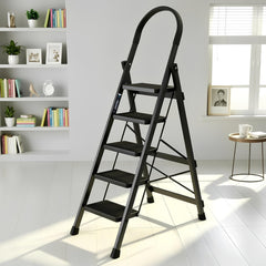 Plantex Ladder for Home 6 Steps/Foldable Ladder with Anti-Skid Wide Steps (30L x 20W cm)/Strong D-Shape Pipe with X-Support for More Stability/5 Year Warranty(Apex-White)